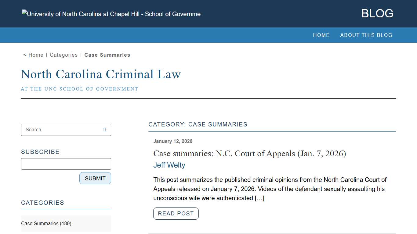 Case Summaries – North Carolina Criminal Law